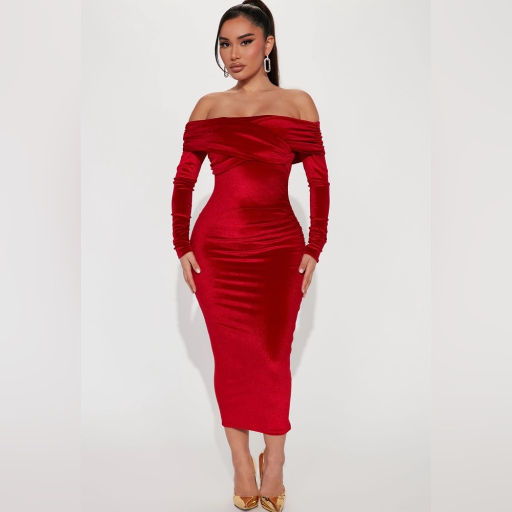 Fashion Nova Red Long Sleeve Dress
